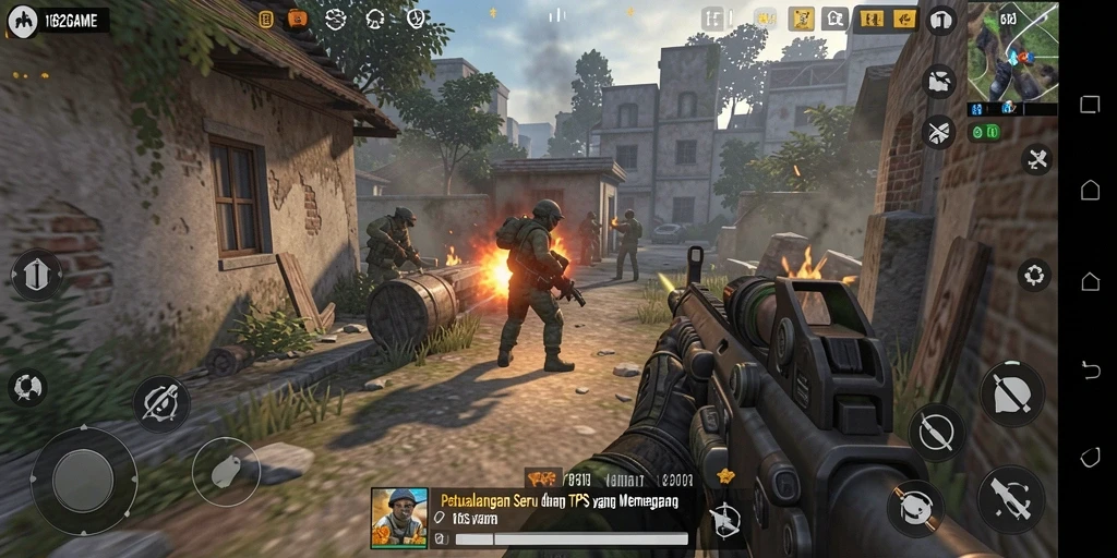 Screenshot utama 182GAME menampilkan aksi mendebarkan dalam TPS.