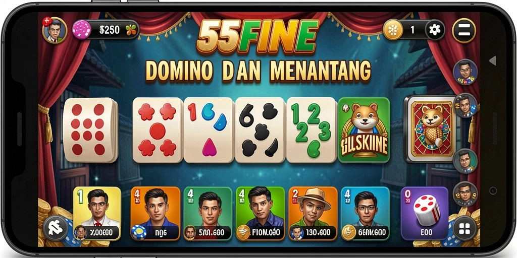 Tampilan gameplay seru di 55FIVE dengan strategi domino.