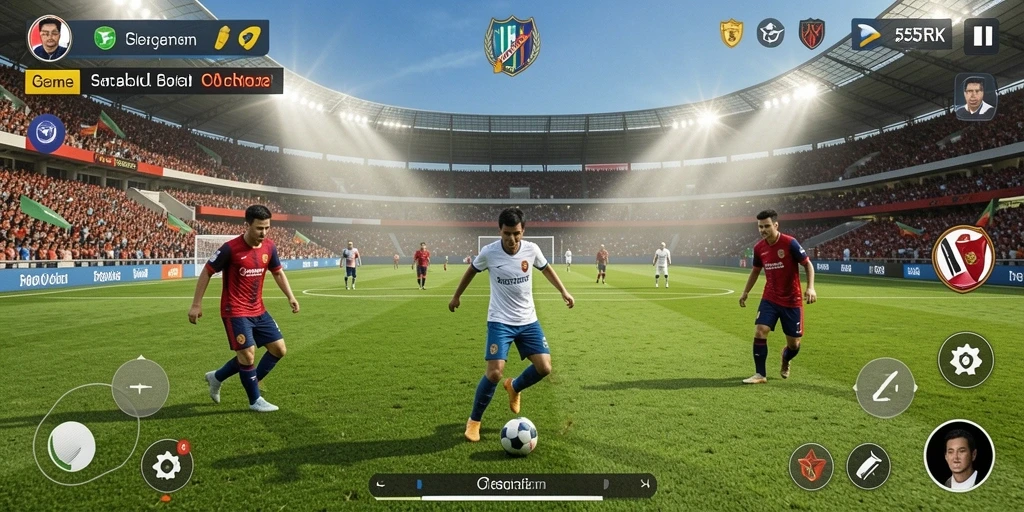 Gameplay 55RK yang mendebarkan di lapangan sepak bola.