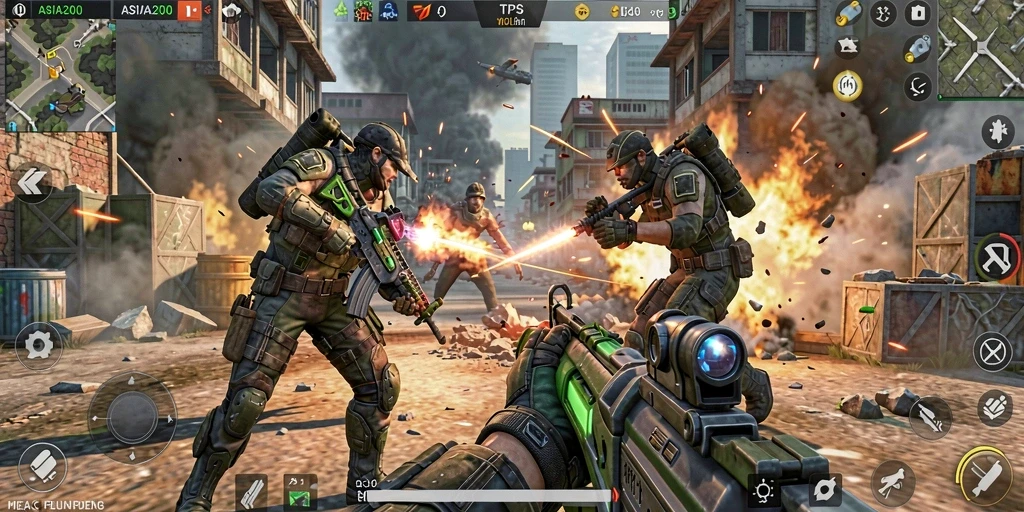 Screenshot gameplay ASIA200 yang menunjukkan pertarungan seru di arena.