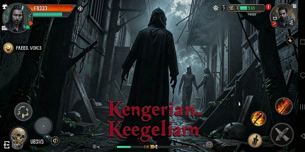 Tangkapan layar menampilkan karakter utama dalam suasana mencekam game Horror.