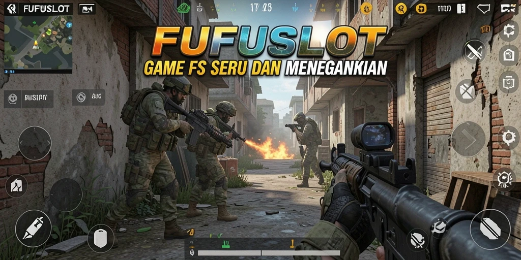 Screenshot gameplay FUFUSLOT menampilkan aksi tembak-menembak yang intens.