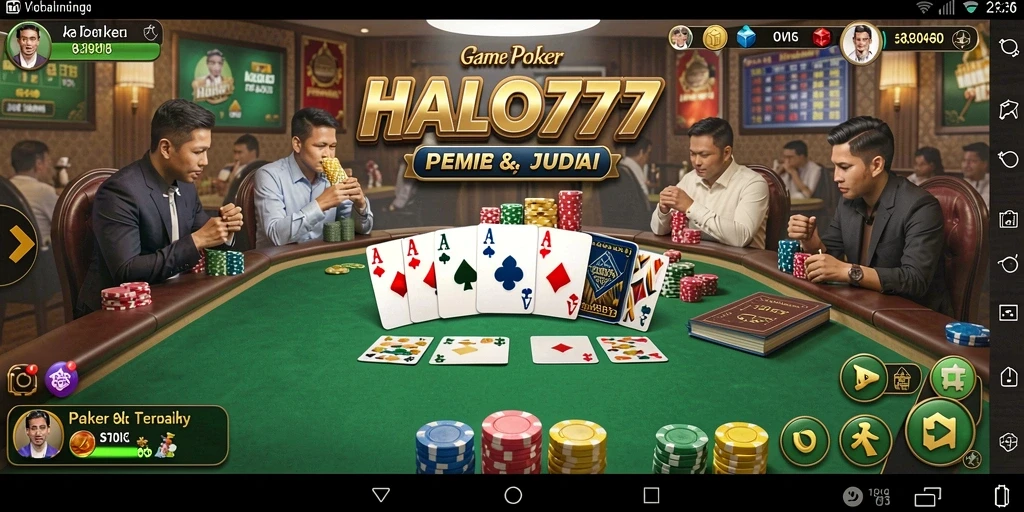 Screenshot utama HALO777 menunjukkan permainan Poker yang seru dan kompetitif.