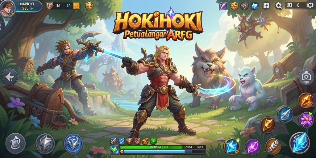 Screenshot gameplay HOKIHOKI menunjukkan pertempuran seru dan grafis yang menakjubkan.