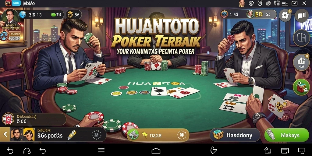 Screenshot gameplay HUJANTOTO menampilkan suasana poker yang mendebarkan.