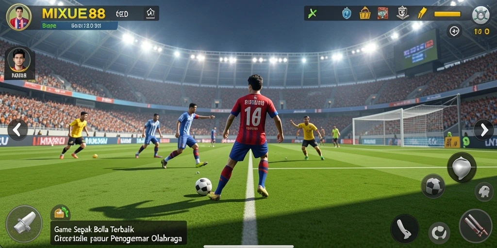 Tampilan gameplay memukau dalam MIXUE88 dengan aksi sepak bola yang mendebarkan.
