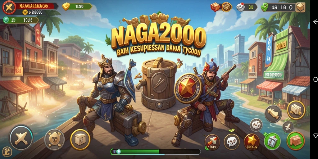 Tampilan gameplay menarik dari NAGA2000 yang menunjukkan pengembangan bisnis Tycoon.
