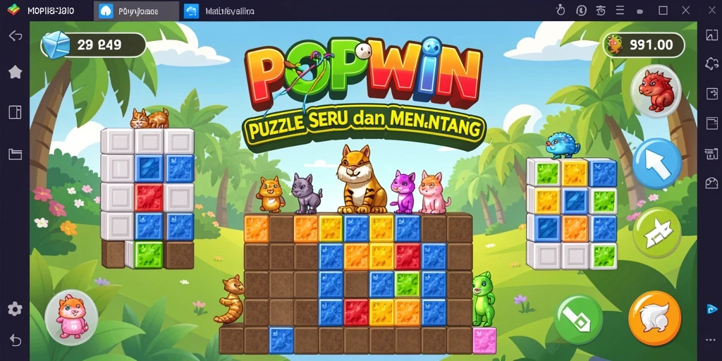 Screenshot gameplay POPWIN menampilkan teka-teki yang menarik dan warna-warni.