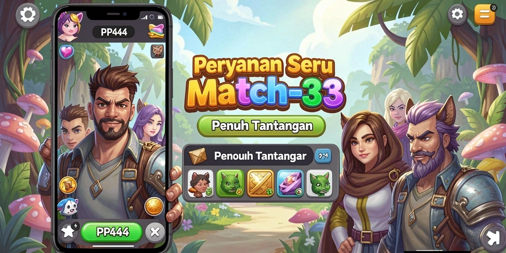 Tangkapan layar utama PP444 dalam permainan Match-3 yang seru.