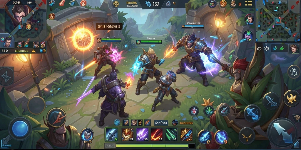 Tangkapan layar gameplay RI188 yang menunjukkan aksi seru pertempuran MOBA.