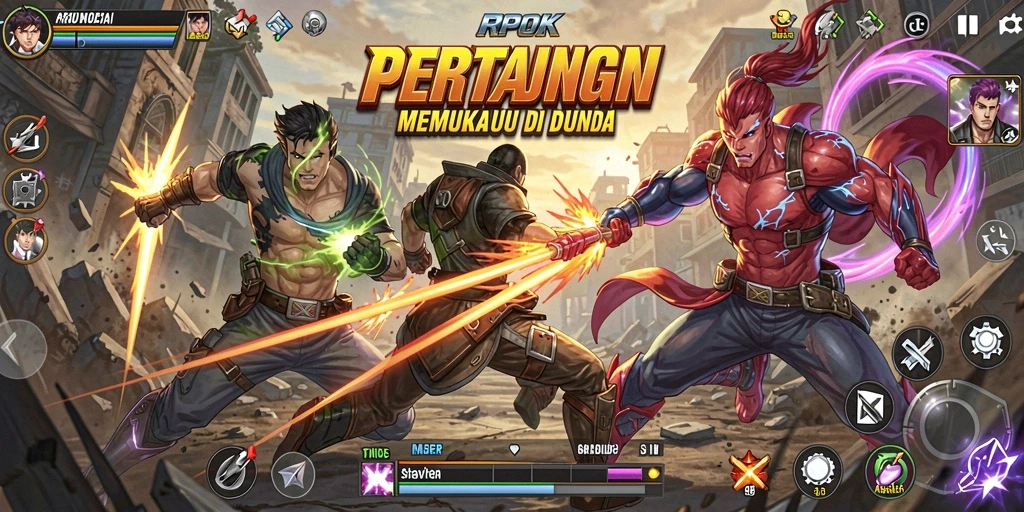 Tampilan gameplay RPOK dengan karakter bertarung yang dinamis.