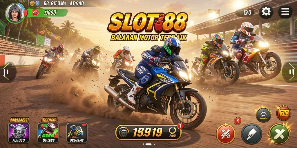 Tampilan gameplay SLOT88 dengan motor balap yang cepat dan realistis.