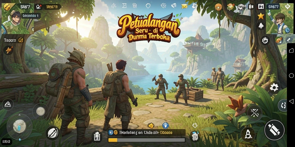Tangkapan layar gameplay SR877 yang menampilkan dunia terbuka yang luas.