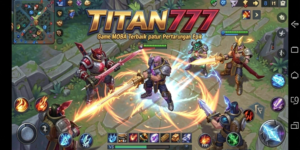 Screenshot menampilkan pertarungan seru di medan perang MOBA.