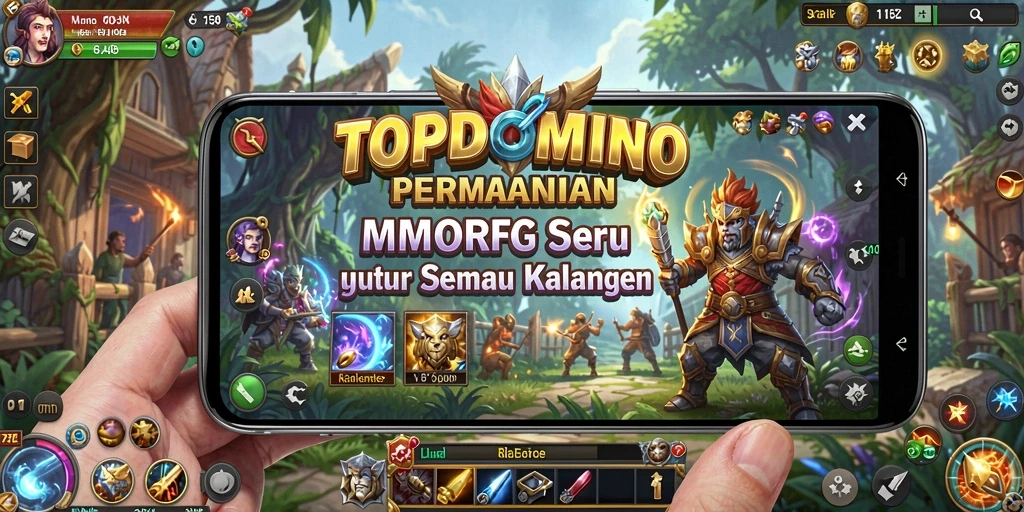 Screenshot gameplay TOPDOMINO yang menunjukkan pertarungan epik dalam dunia MMORPG.