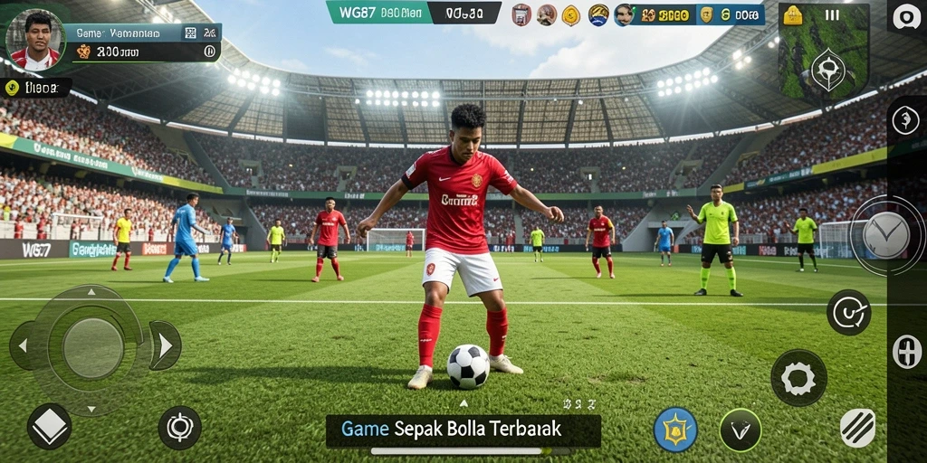 Memperlihatkan aksi seru dalam game sepak bola WG87.